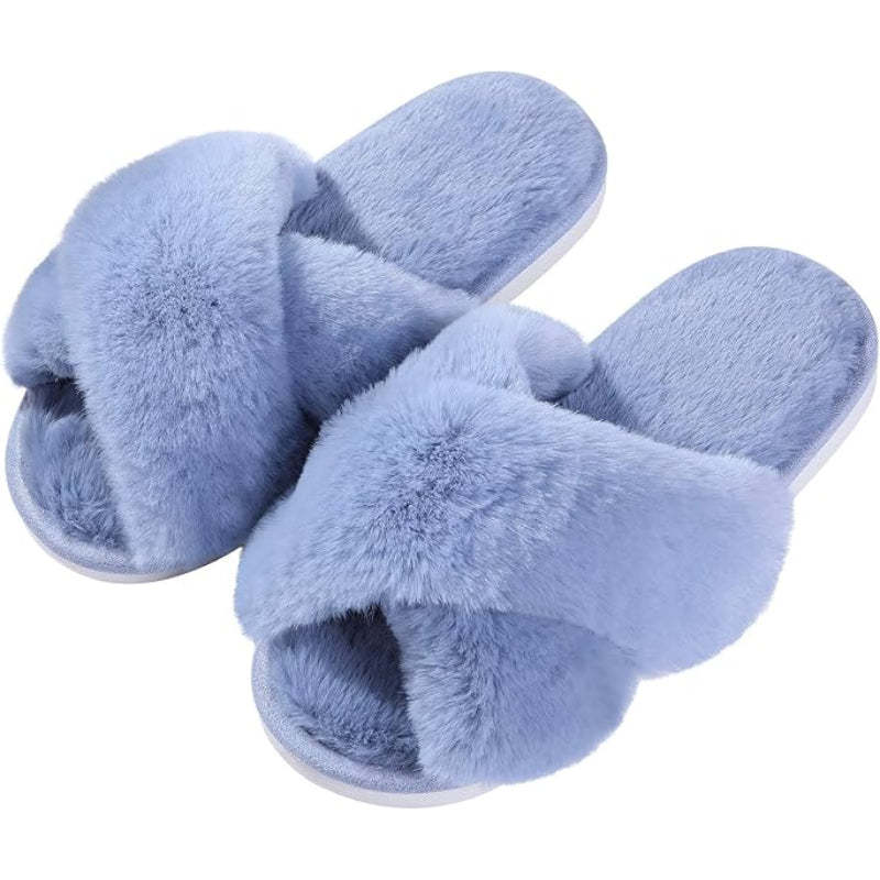 Plush Cross Band Memory Foam Slippers