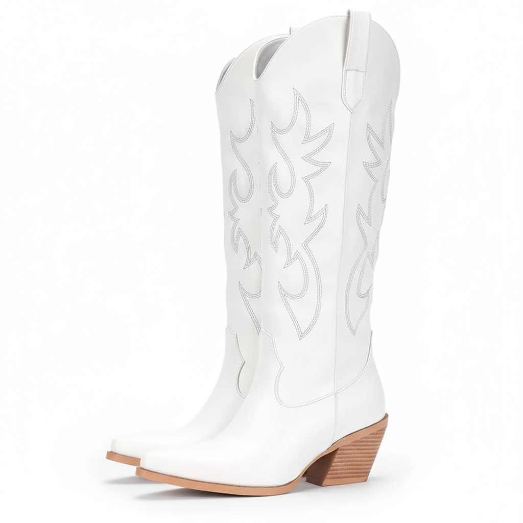 Embroidery Tall Boots With Zip