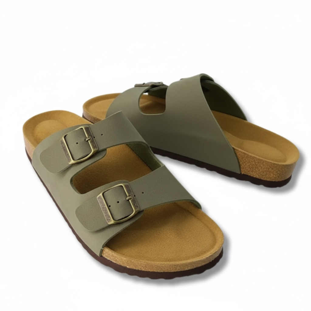 Men Footbed Sandals With Adjustable Buckle And Leather Insole