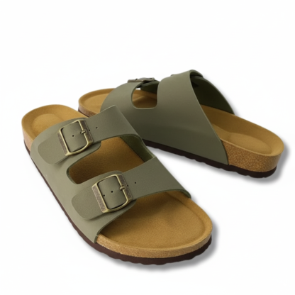 Men Footbed Sandals With Adjustable Buckle And Leather Insole