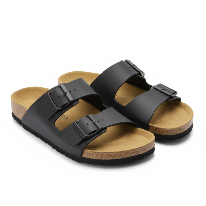 Men Footbed Sandals With Adjustable Buckle And Leather Insole