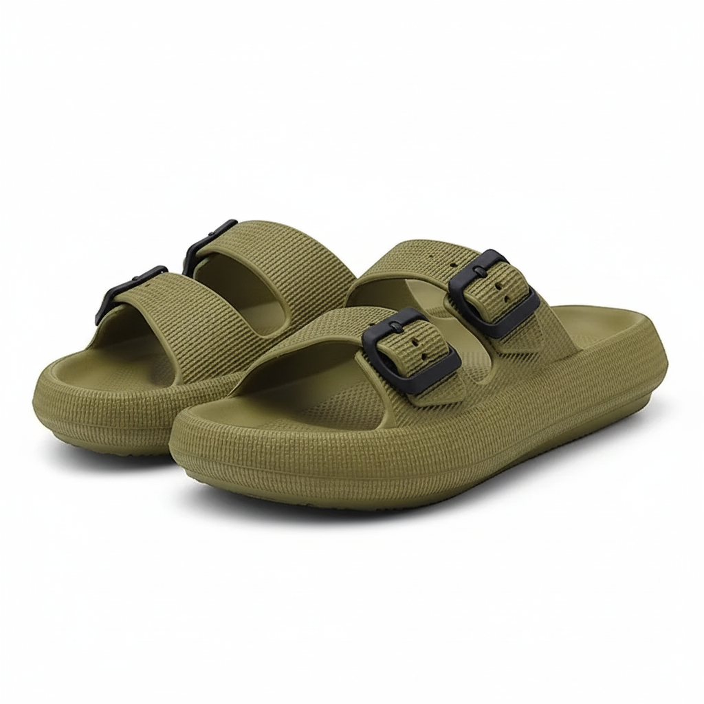 Double Buckle  Plain Patterned Sandals