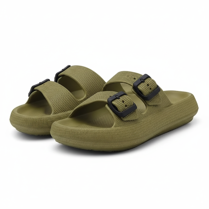 Double Buckle  Plain Patterned Sandals