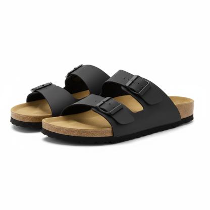 Men Cork Footbed Sandals with Adjustable Buckle and Leather Insole