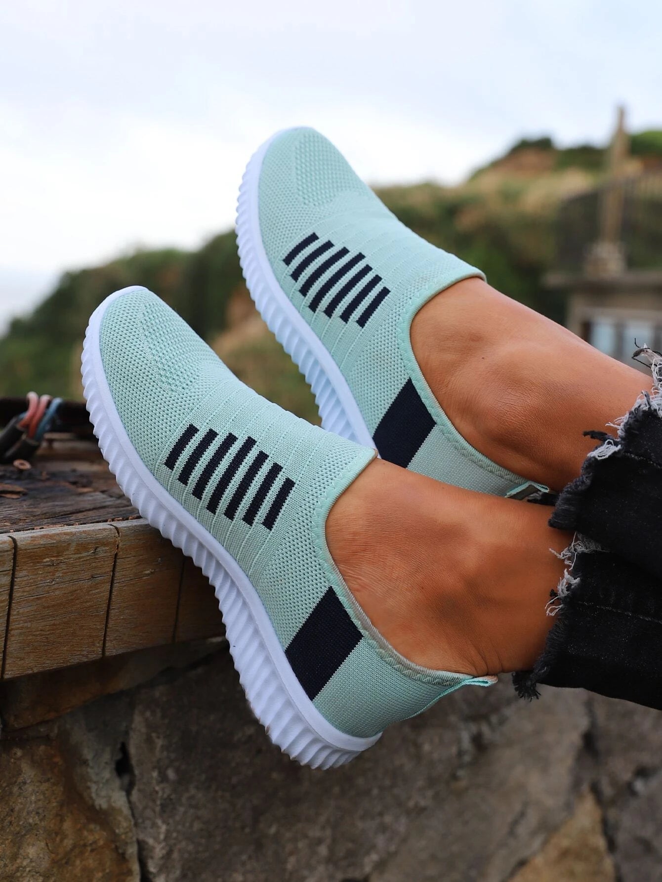 Striped Slip On Running Shoes