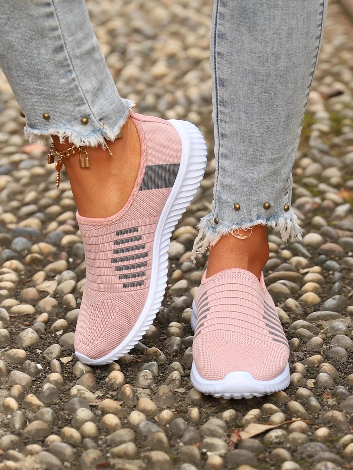 Striped Slip On Running Shoes
