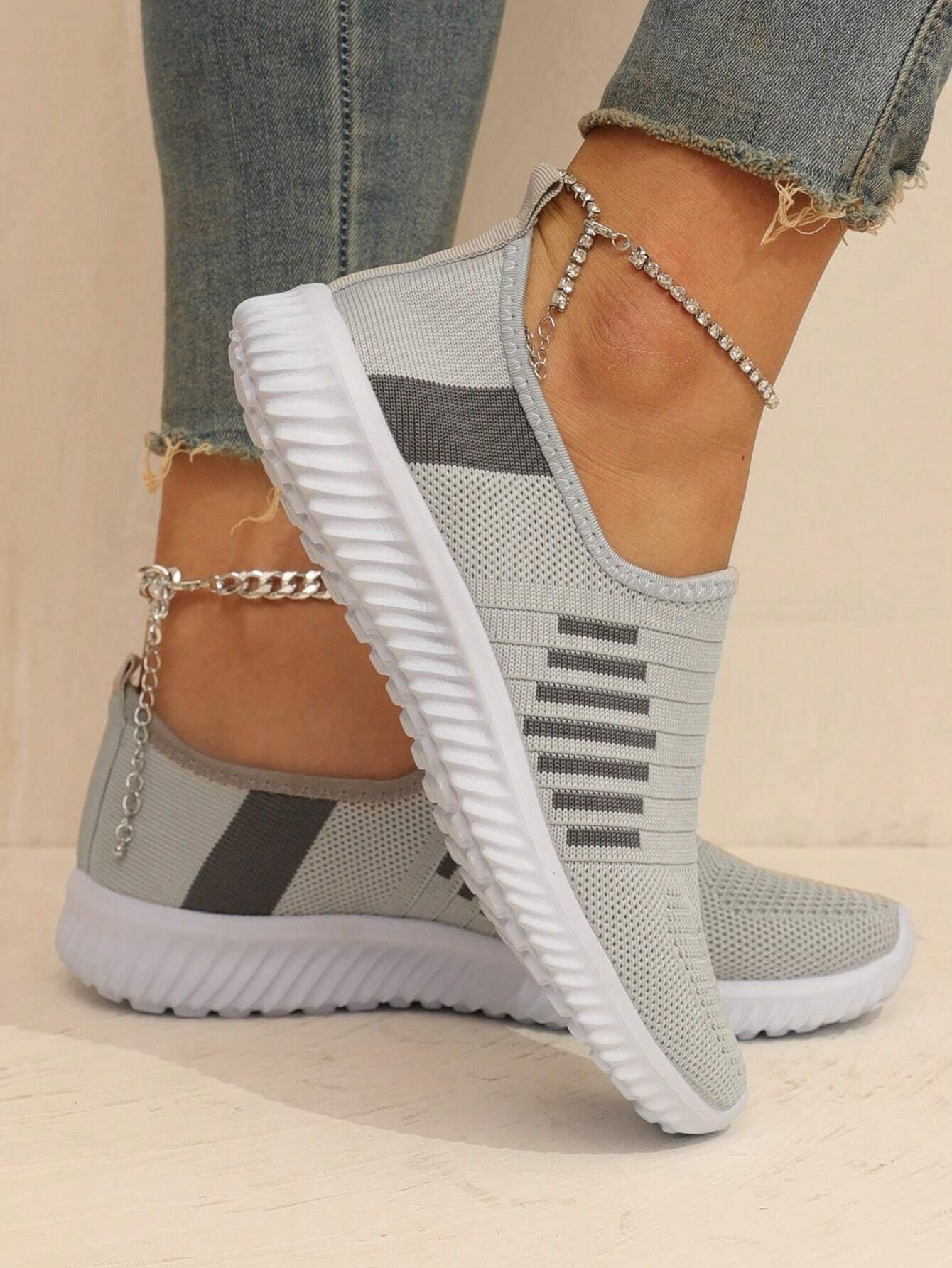 Striped Slip On Running Shoes