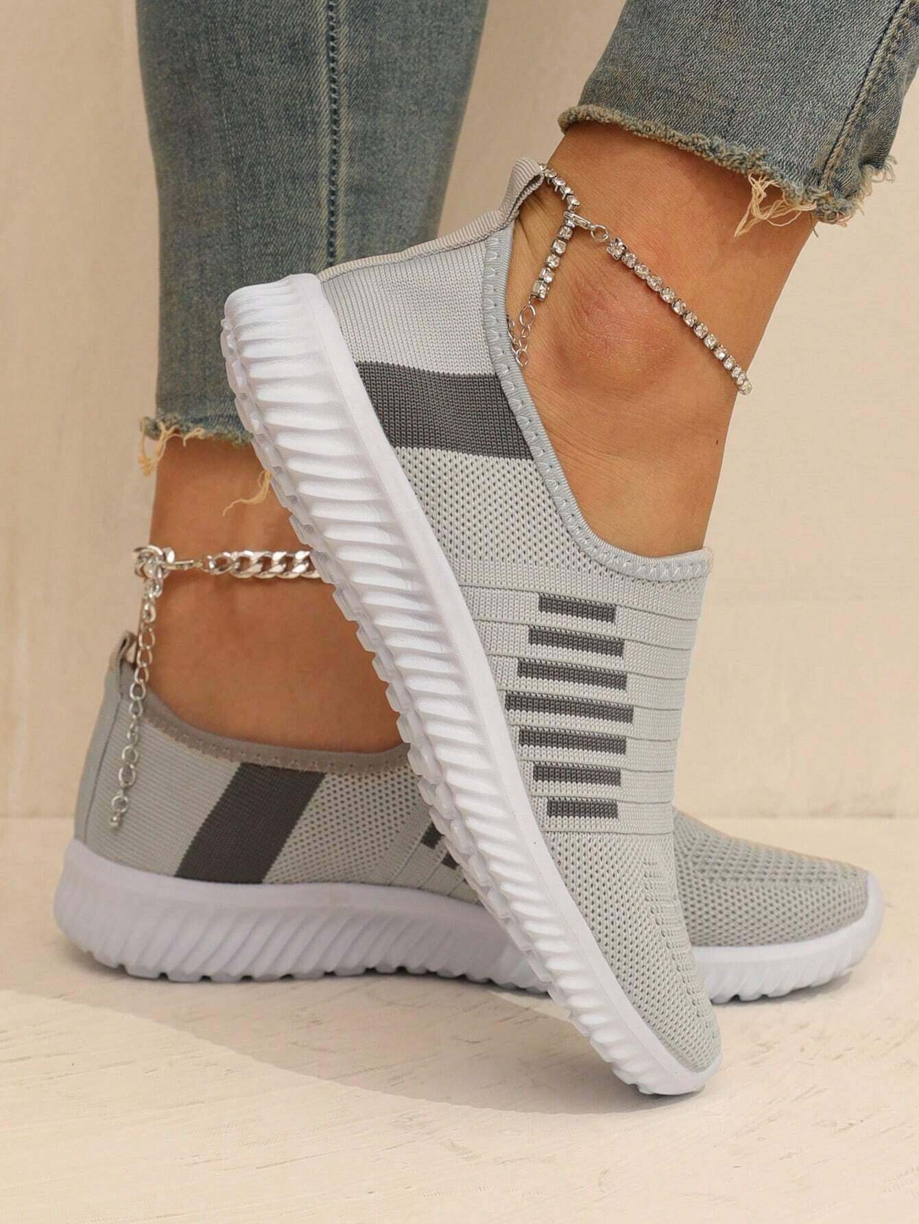 Striped Slip On Running Shoes