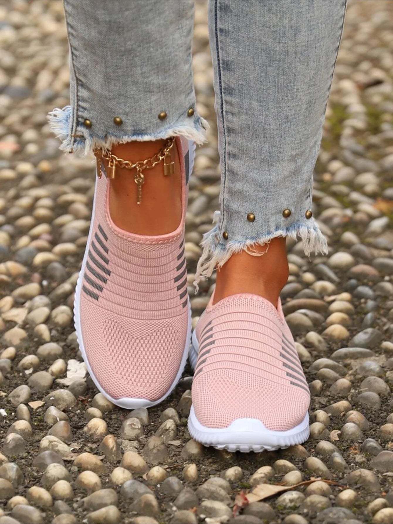 Striped Slip On Running Shoes