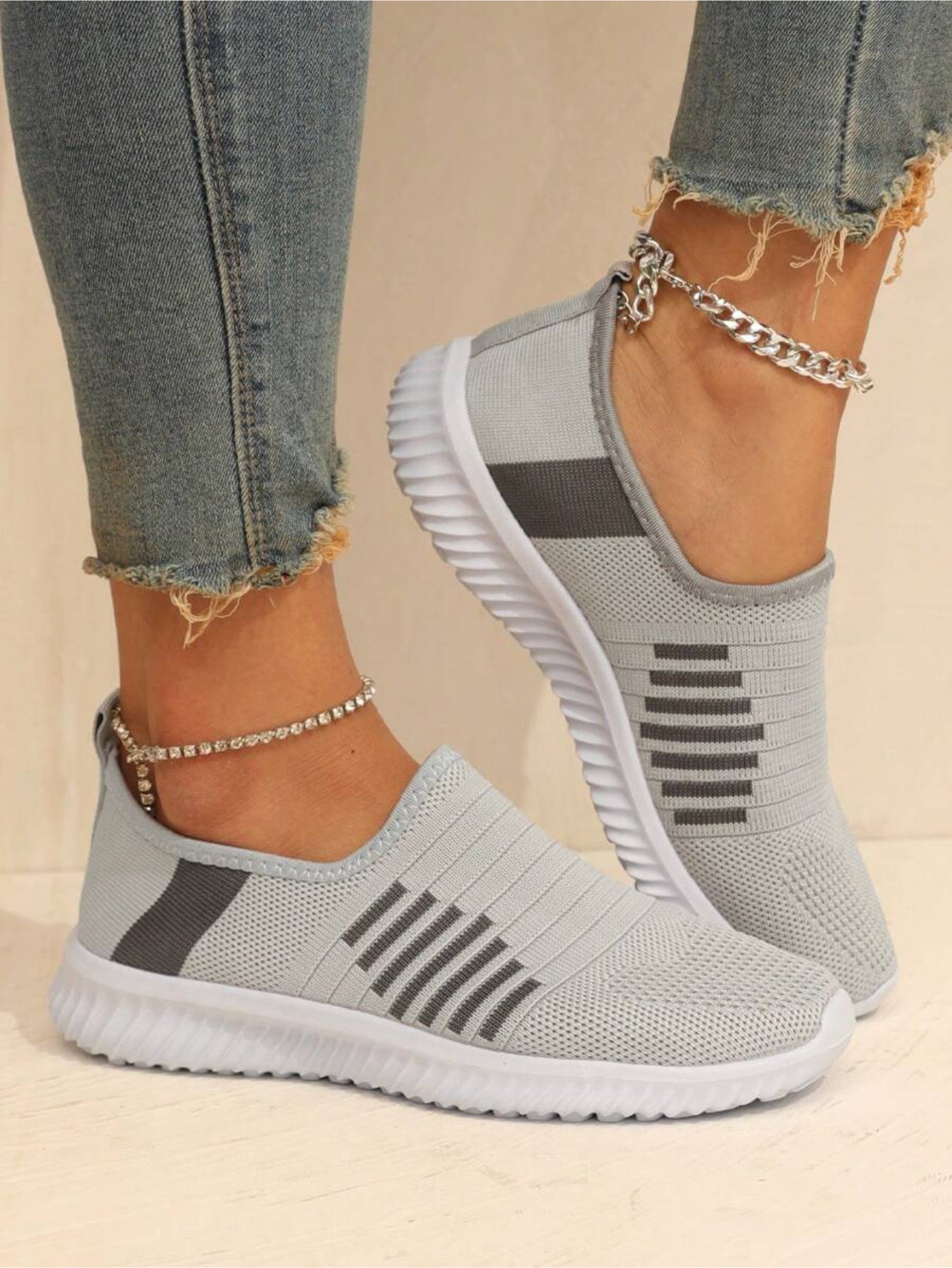 Striped Slip On Running Shoes