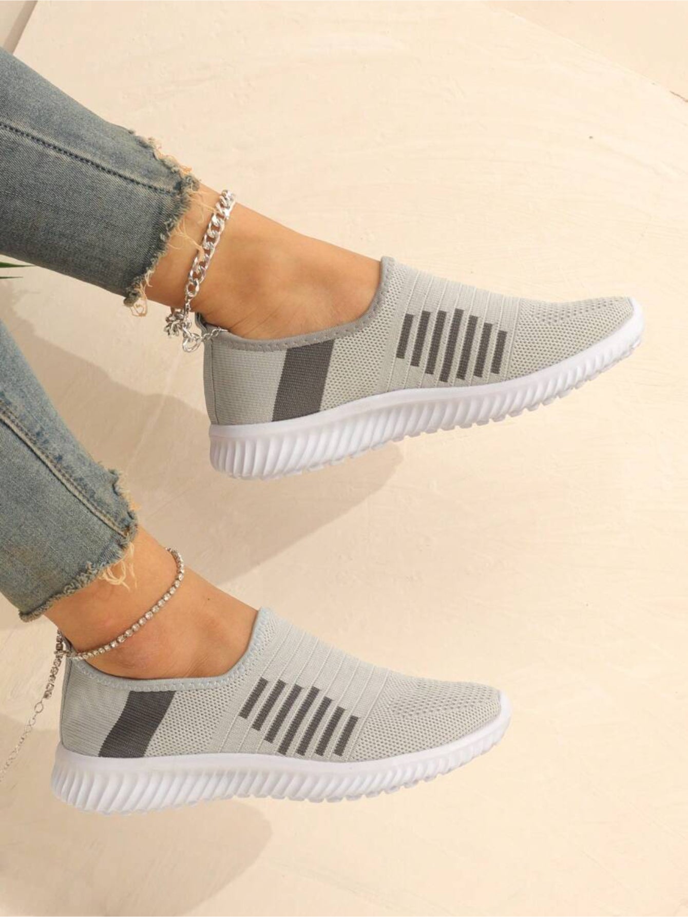 Striped Slip On Running Shoes