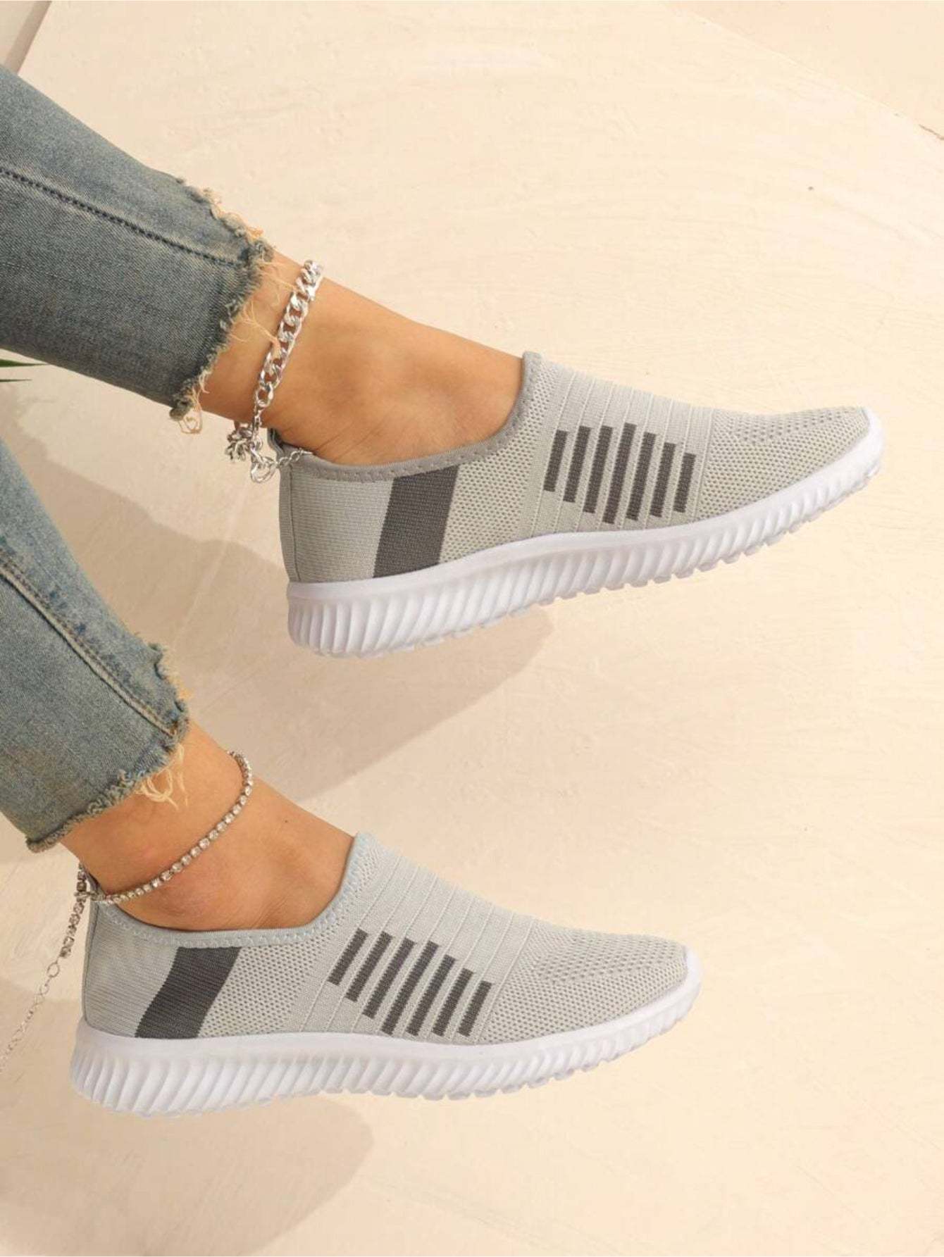 Striped Slip On Running Shoes