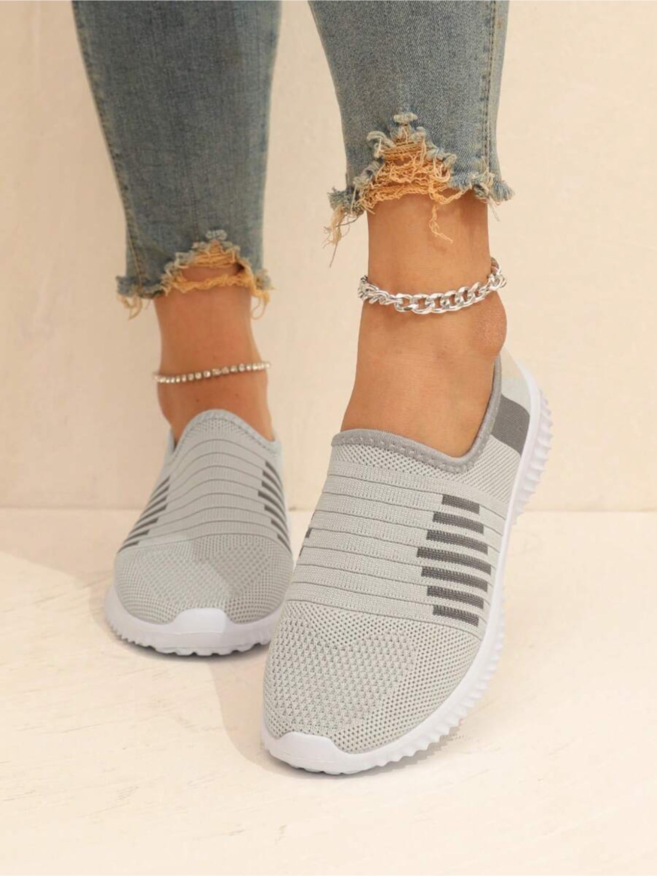 Striped Slip On Running Shoes