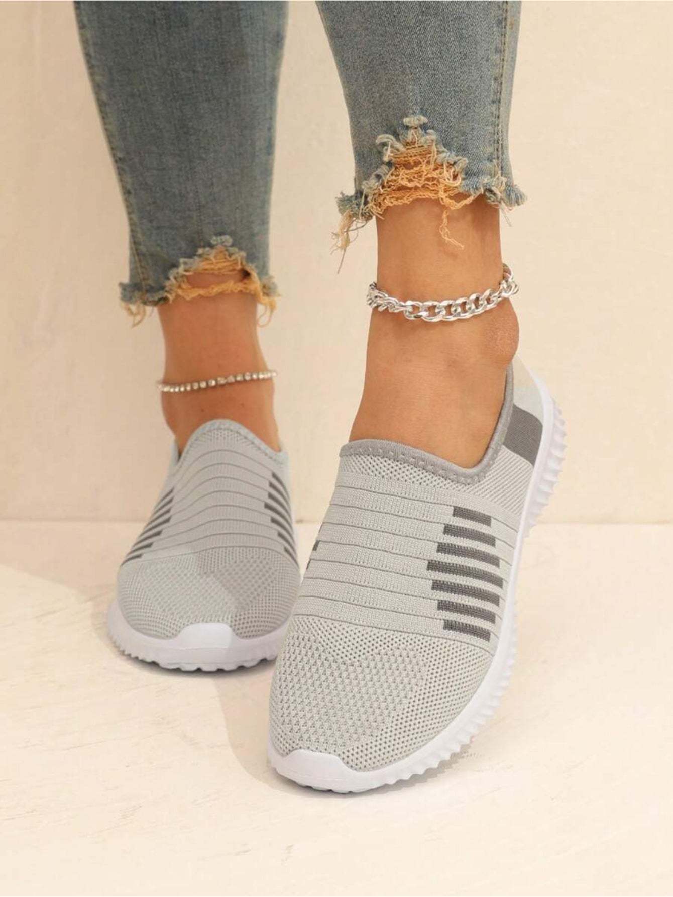 Striped Slip On Running Shoes