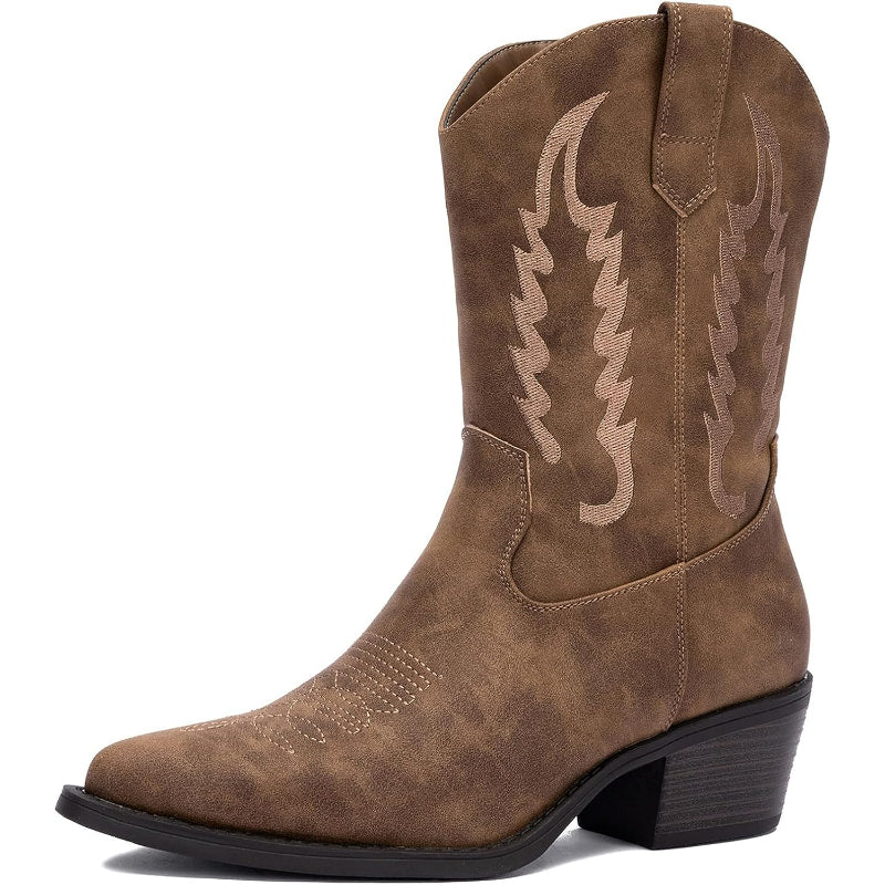 Zip Up Embroidery Shaft Boots