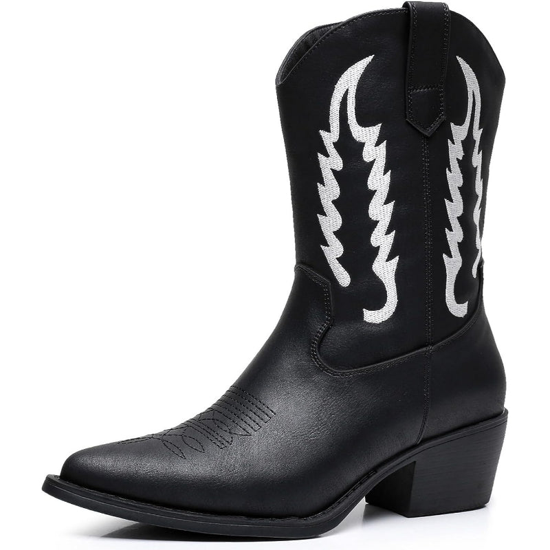 Zip Up Embroidery Shaft Boots