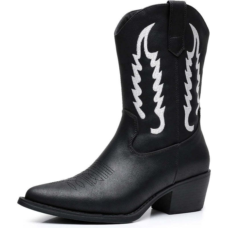 Zip Up Embroidery Shaft Boots