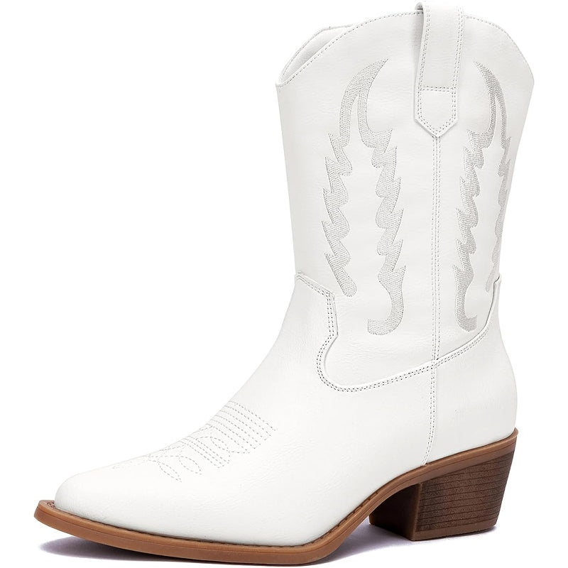 Zip Up Embroidery Shaft Boots