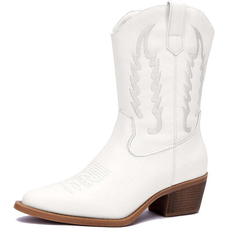 Zip Up Embroidery Shaft Boots