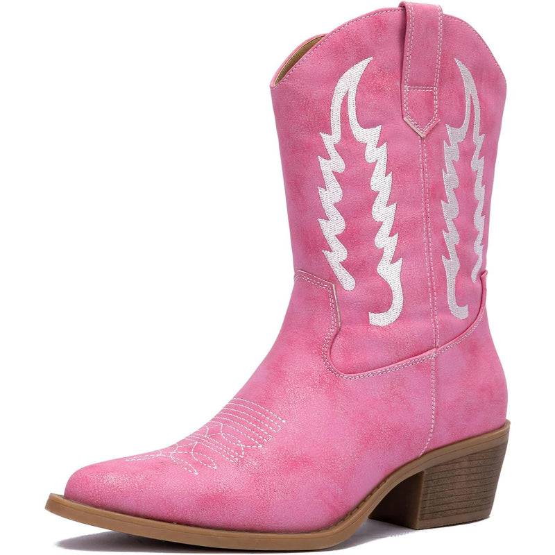 Zip Up Embroidery Shaft Boots