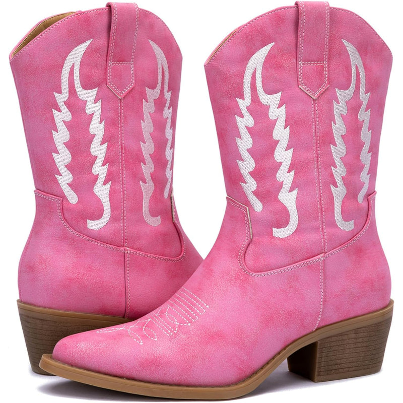 Zip Up Embroidery Shaft Boots