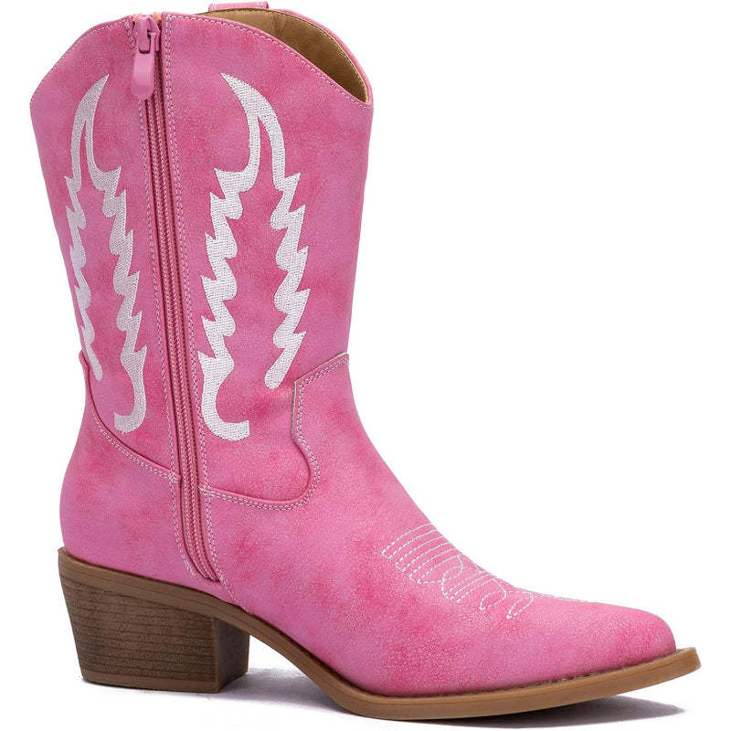 Zip Up Embroidery Shaft Boots