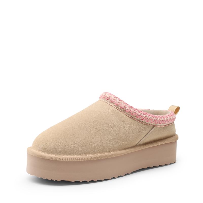 Casual Suede Platform Faux Fur Slippers For Women