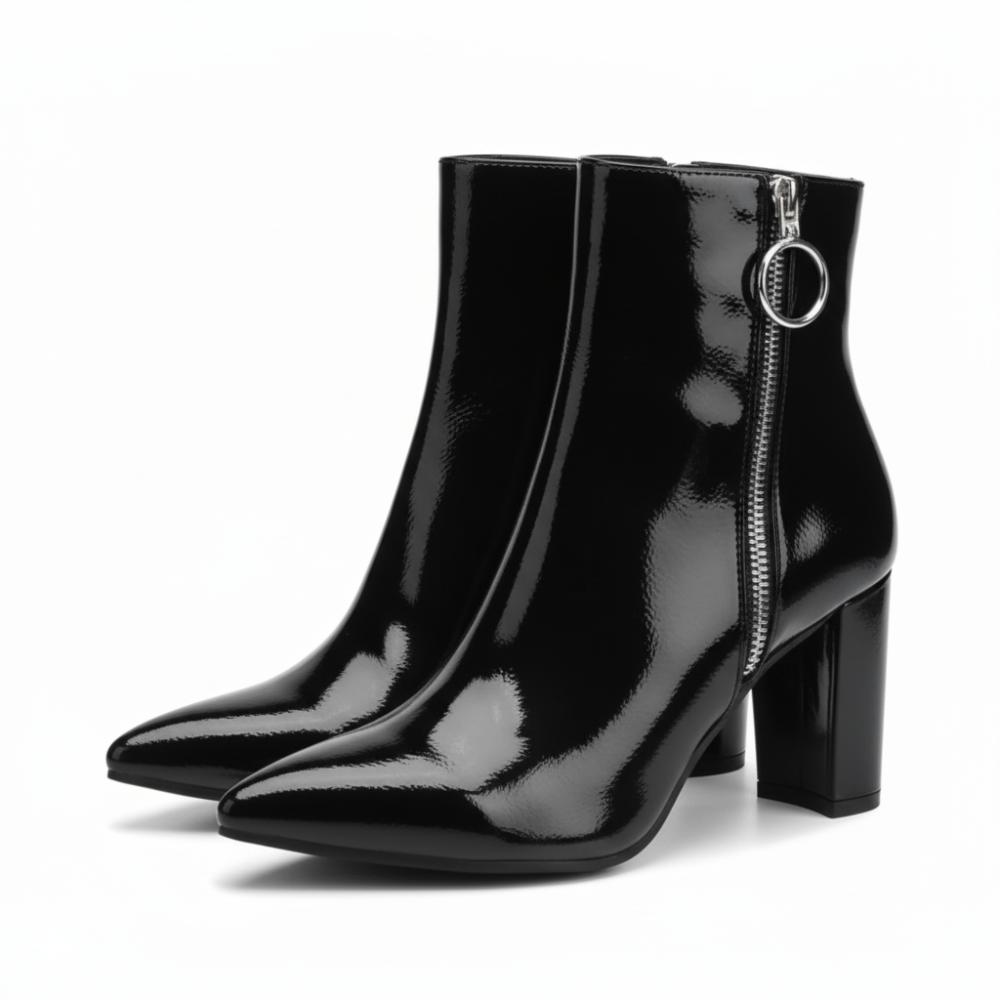 Pointed Pattern Zipper Heeled Boots