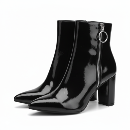 Pointed Pattern Zipper Heeled Boots