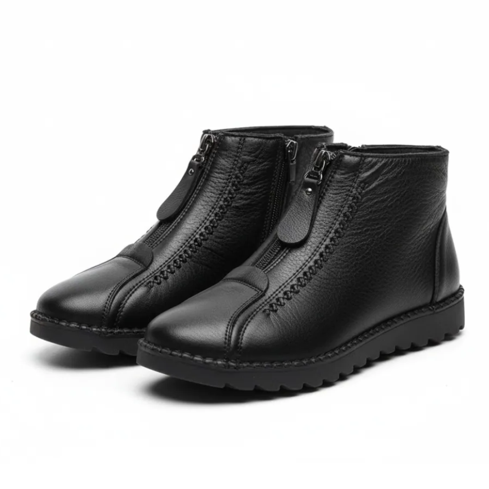 Front Zipper Flat Bottom Ankle Boots