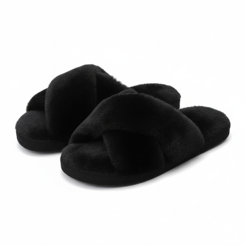 Cross Strap Fluffy Bedroom Slippers