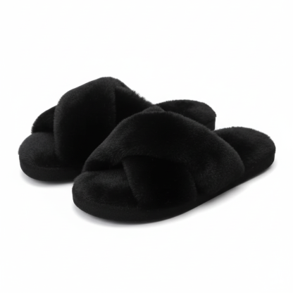 Cross Strap Fluffy Bedroom Slippers