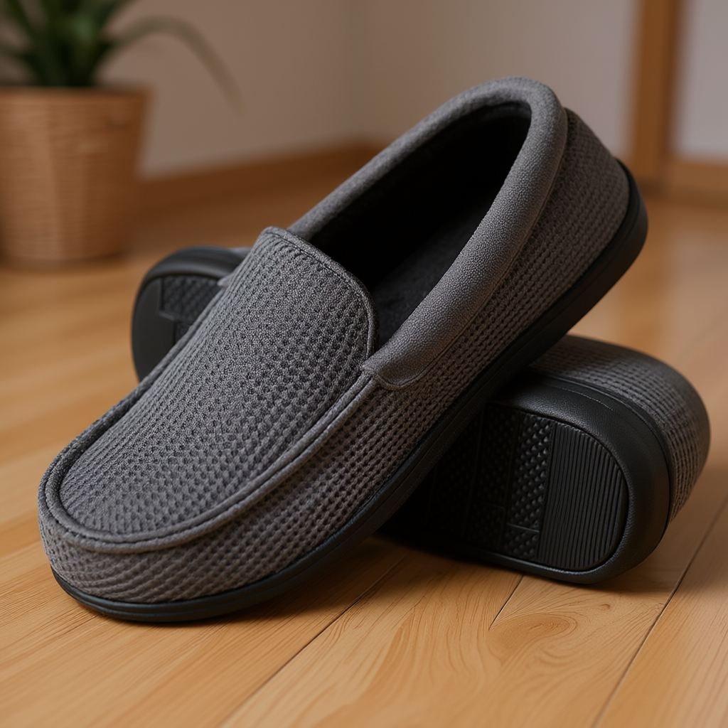 Men Memory Foam Moccasin Slippers Cushioned, Coral Fleece Lined