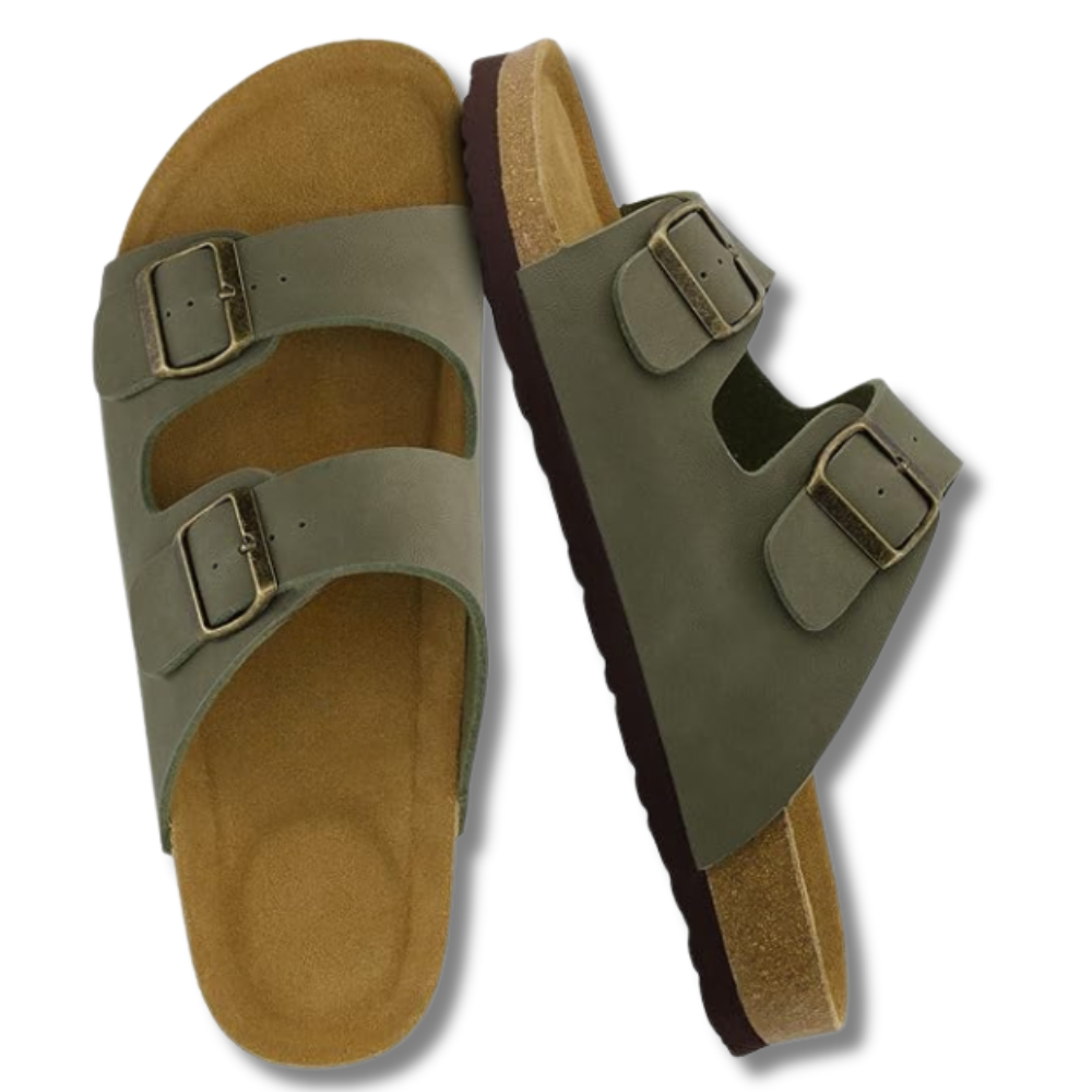 Men Footbed Sandals with Adjustable Buckle and Leather Insole