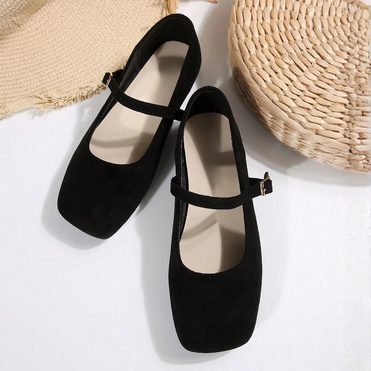 Casual Square Strap Ballet Flat Shoes For Women in Brown - Back View