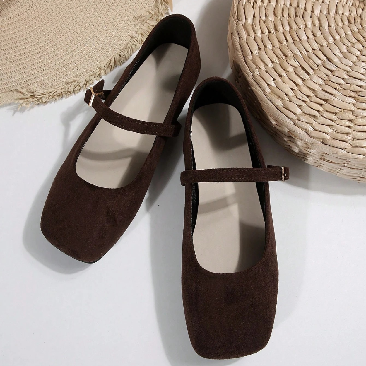 Casual Square Strap Ballet Flat Shoes For Women in Charcoal - Sole Detail