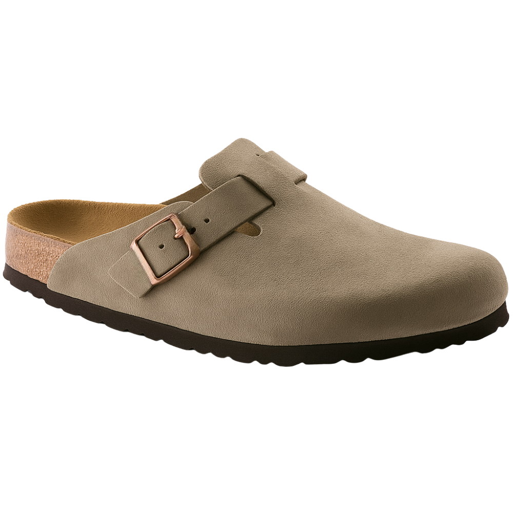 Suede Leather Clogs With Soft Cork Footbed Comfort