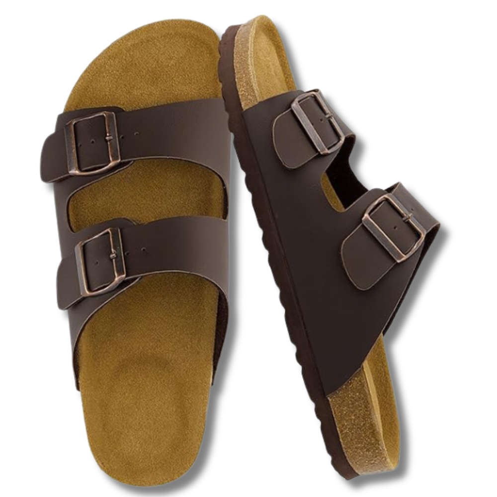 Men Footbed Sandals with Adjustable Buckle and Leather Insole