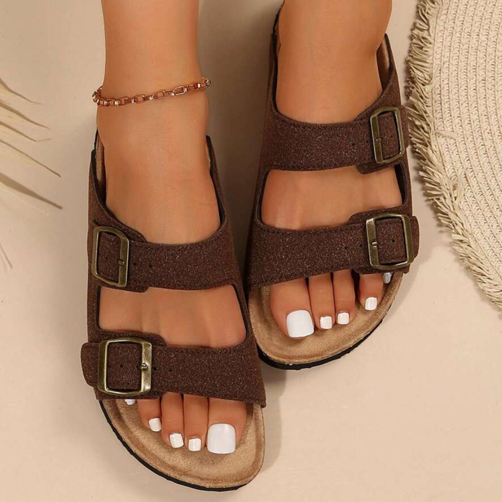 Adjustable Double Buckle Slip On Sandals For Women