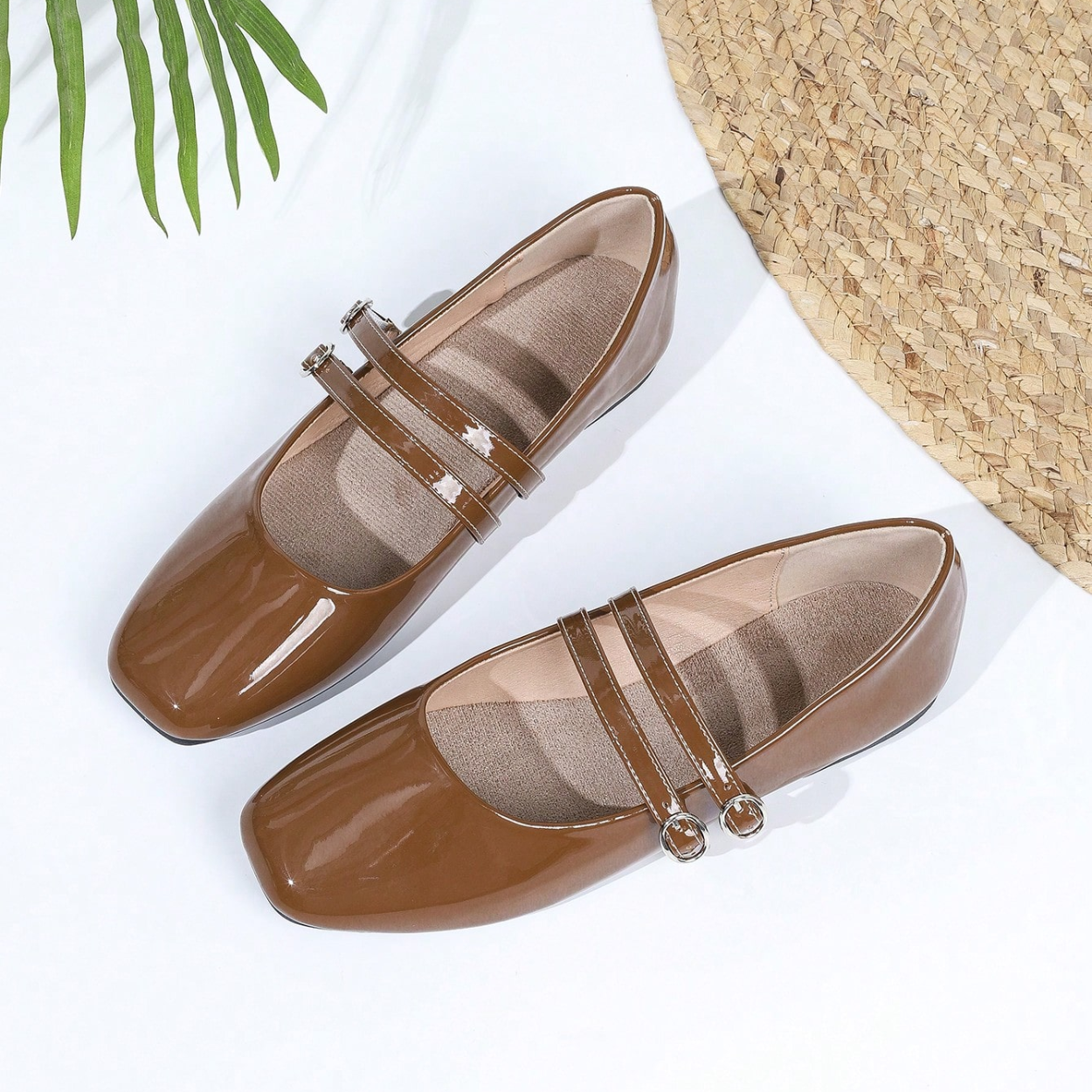 Vintage Mary Jane Inspired Flats With Double Strap For Women in Pink - On-Foot View