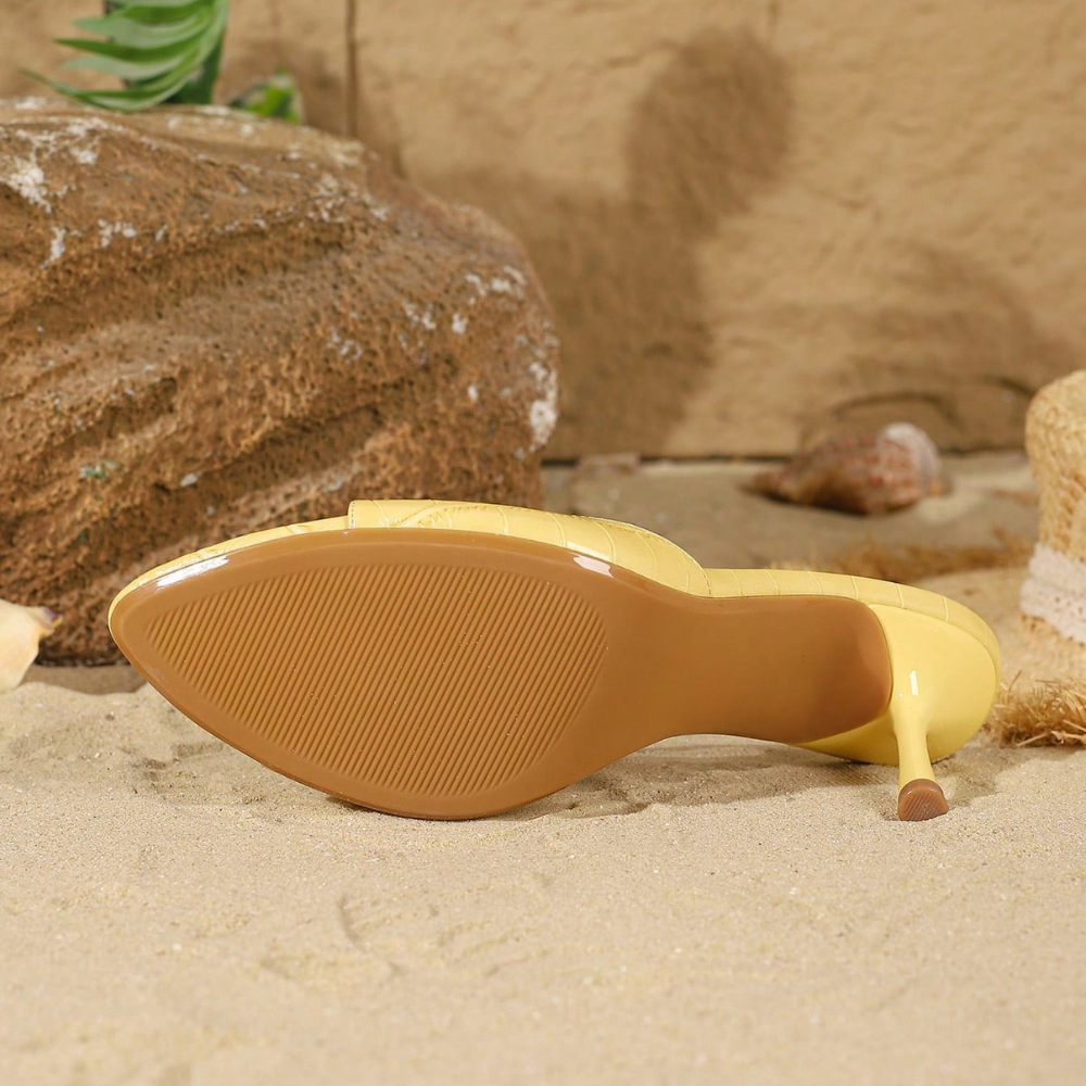 Strappy Open Toe High Heel Sandals For Women in Yellow - Interior View