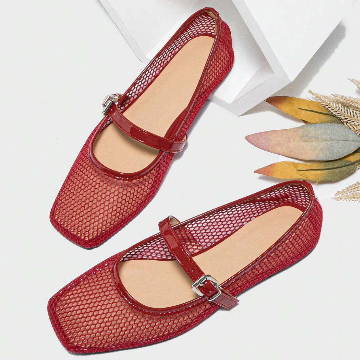 Casual And Comfortable Square Design Ballet Flats For Women in Golden - Left Side