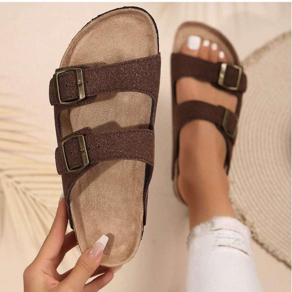 Adjustable Double Buckle Slip On Sandals For Women