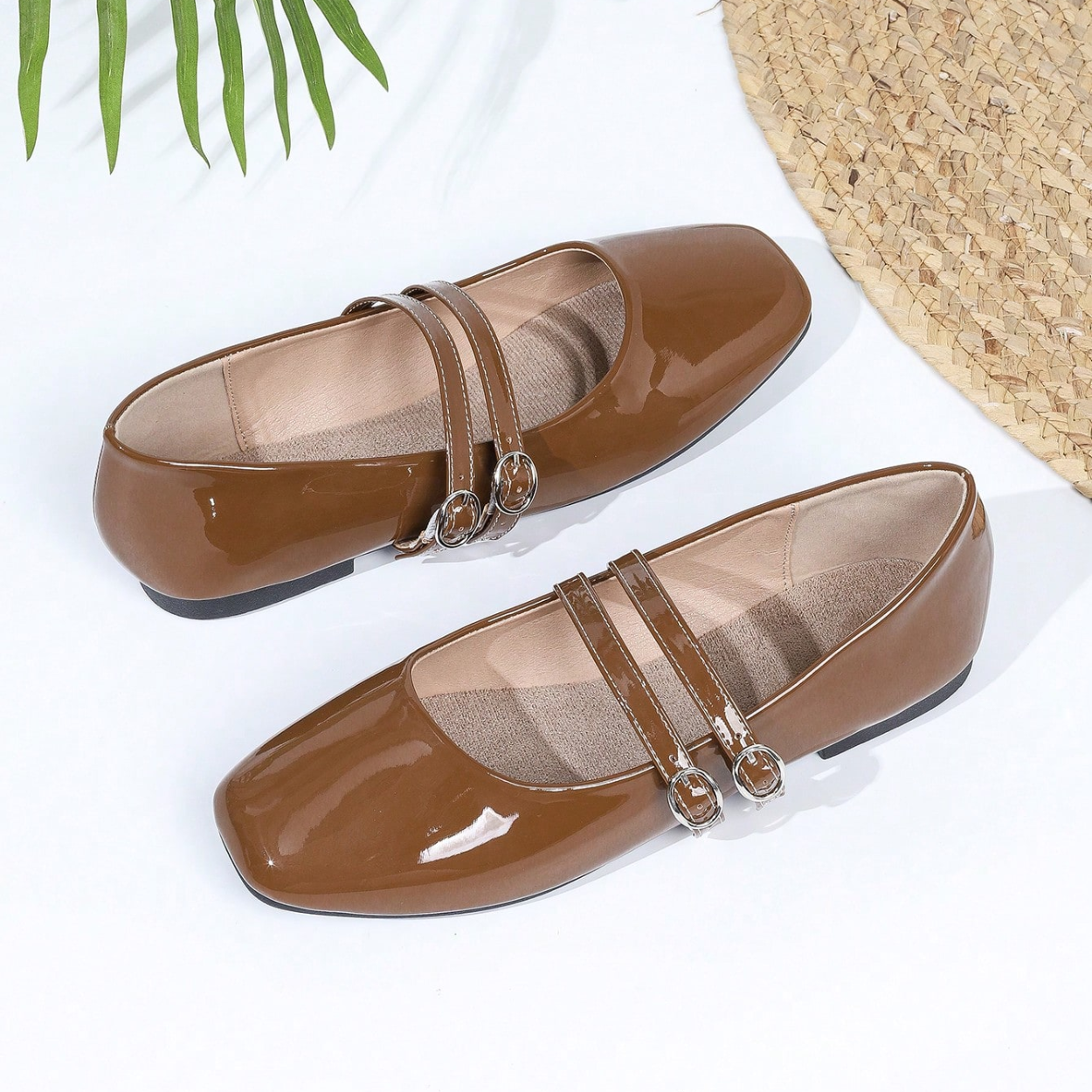 Vintage Mary Jane Inspired Flats With Double Strap For Women in Green - Sole Detail