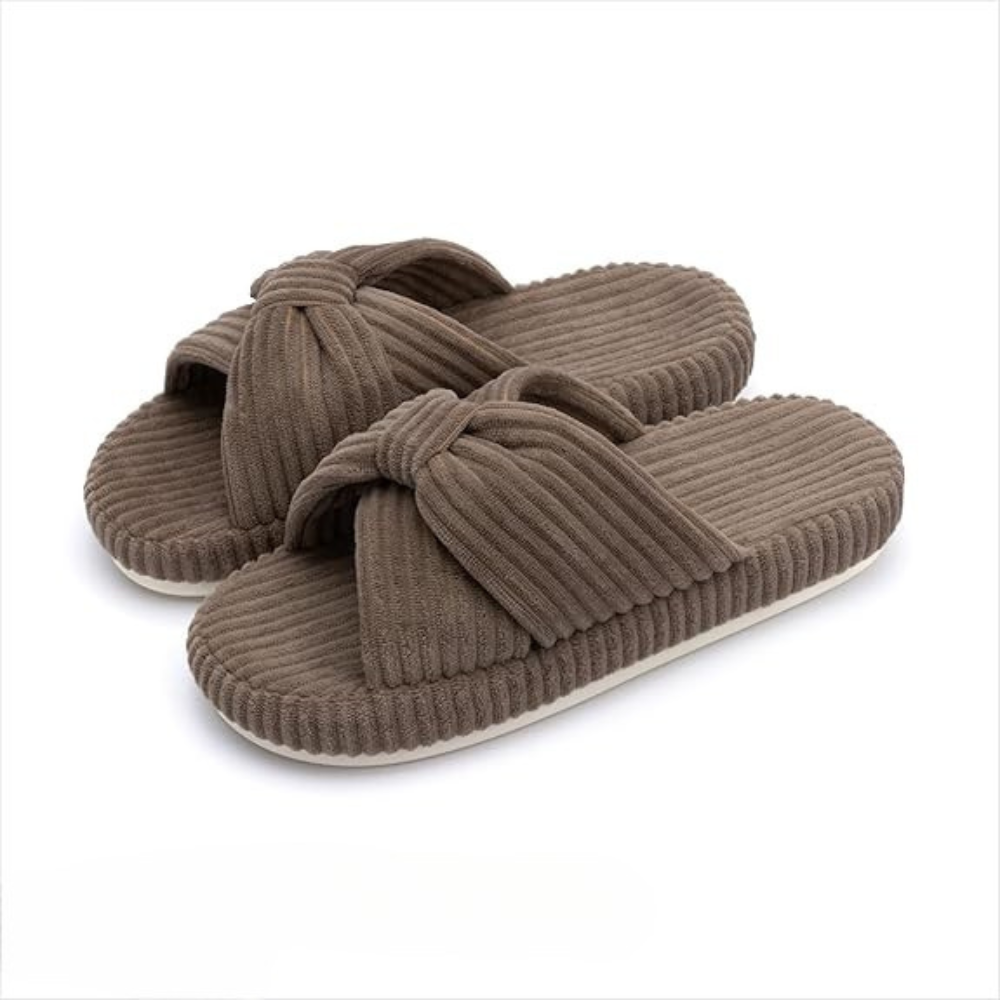 Women Memory Foam Corduroy Bow Crossband Slides