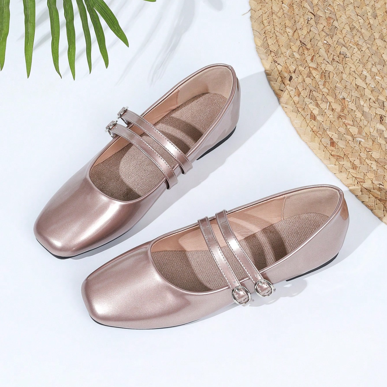 Vintage Mary Jane Inspired Flats With Double Strap For Women in Pink - Pair View