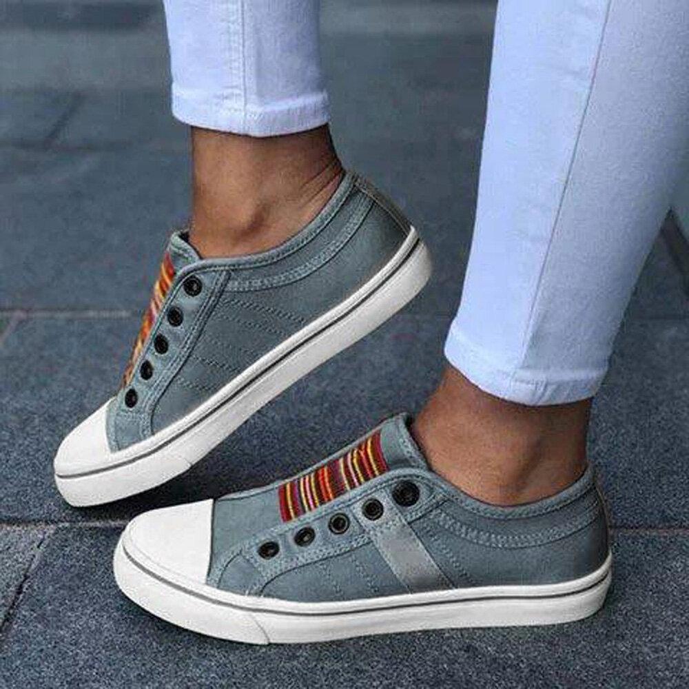 Women Large Size Canvas Elastic Wearable Casual Flats - Comfy Platform Shoes