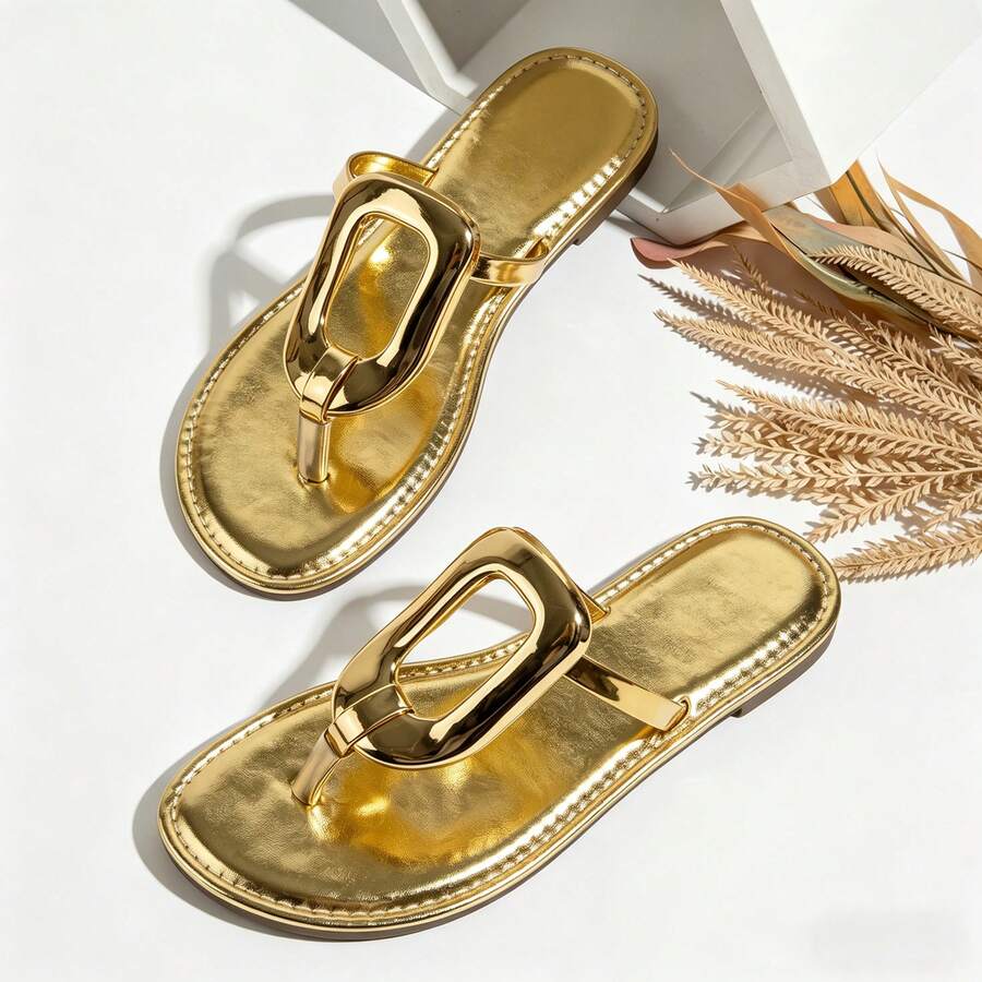 Dressy Geometric Buckle Flat Sandals For Women