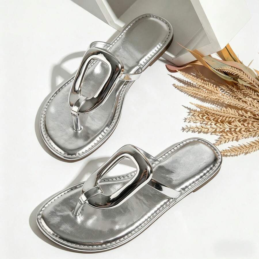 Dressy Geometric Buckle Flat Sandals For Women