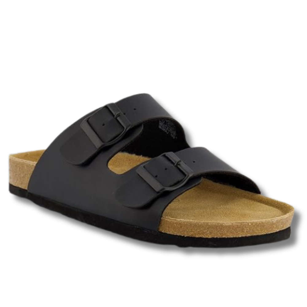 Men Footbed Sandals with Adjustable Buckle and Leather Insole